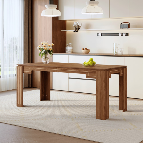 Fevis 71-Inch Large Dining Table for 6-8 People with Walnut Wood Grain MDF Top and Grooved Legs – Brown