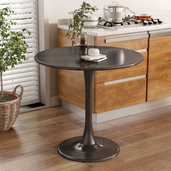 Fevis Modern Round Tulip Dining Table with MDF Top and Steel Base for Kitchen, Living Room & Small Spaces – Black